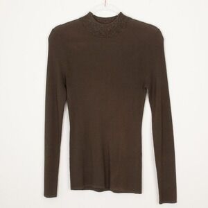 Dreyden Womens Dione Merino Wool Mock Neck Sweater Size‎ L Green Quiet Luxury